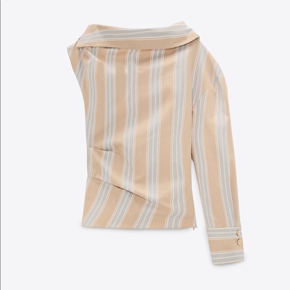 NWT Zara Striped one shoulder asymmetrical blouse top| zara printed shirt - Picture 4 of 10